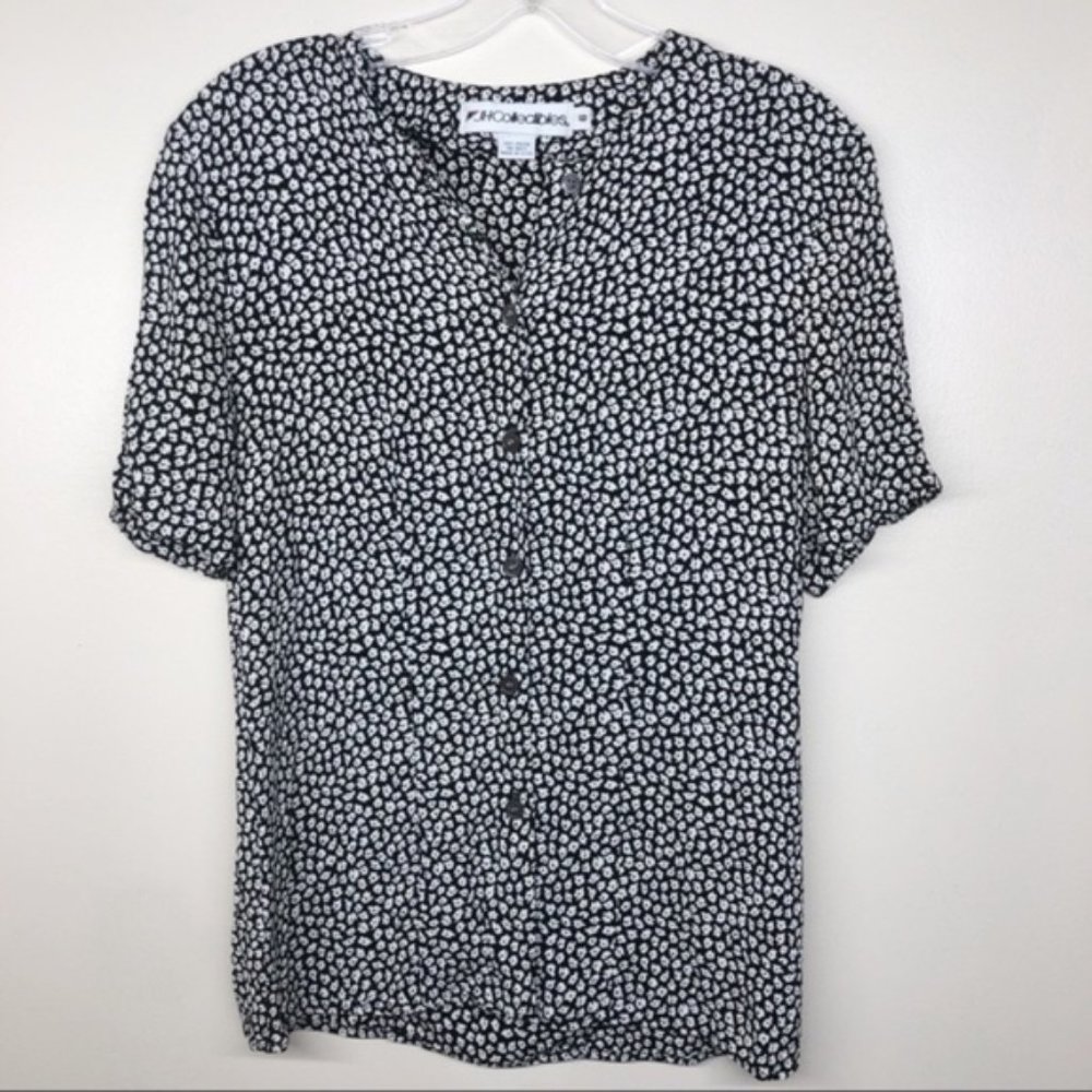 Vintage Floral Black and White Button Down Top